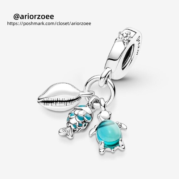 Pandora Fish, Sea Turtle & Conch Triple Dangle Charm - Picture 3 of 6
